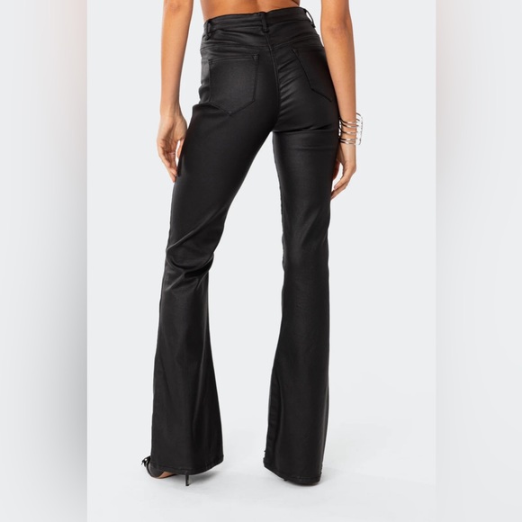 Edikted Luna Faux Leather Flare Jeans - Picture 2 of 5